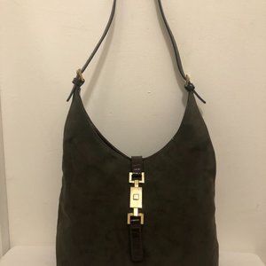 Elegant Suede & Faux Leather Forest Green & Brown Mondani Shoulder Bag